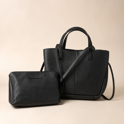 Czarna torebka shopper Laura Biaggi z kosmetyczką